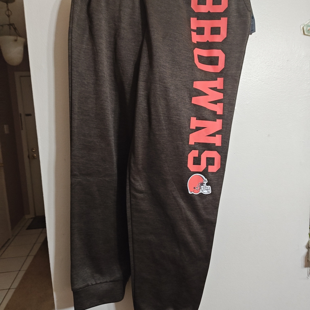 Brown Sweatpants with Red Lettering